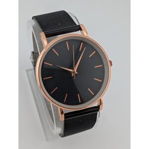 I.N.C. Women's Watch 36mm Rose Gold Case Black Mesh Metal Band- New Battery